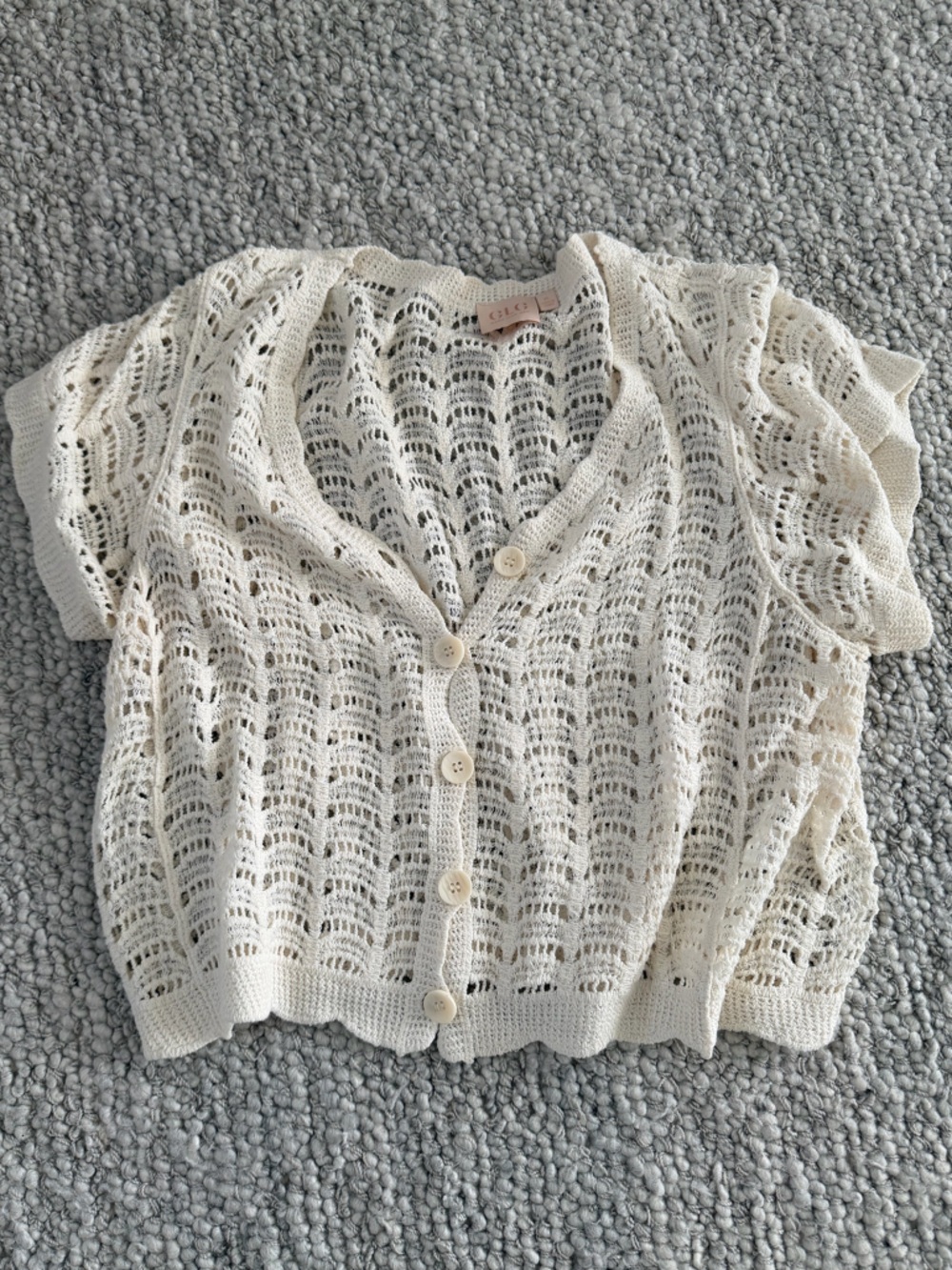 Good Luck Gem Cream Open-Knit Eyelet Cardigan-XL